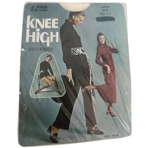 Knee High Sheer White Foot Toe Knee Hi Vintage Nylon Stockings 2 Pair Size 9-11